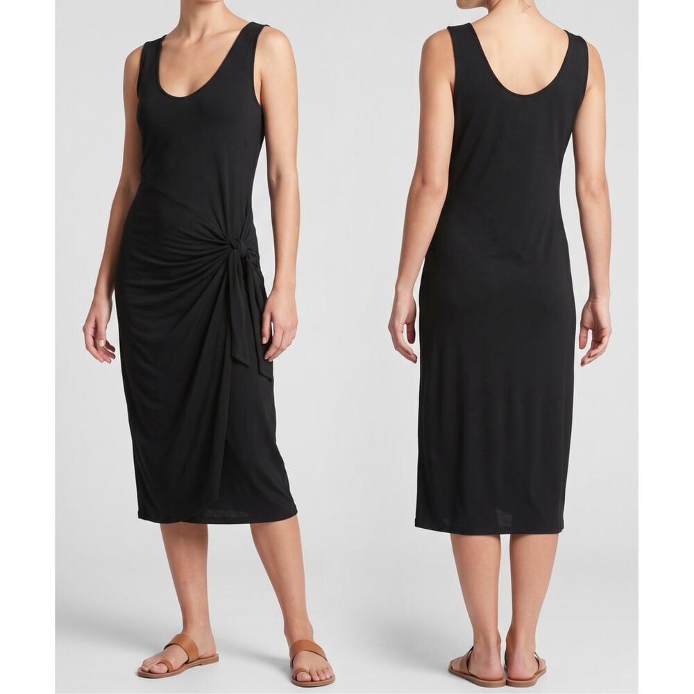 INC International Concepts Black Large Tie Front Midi Dress